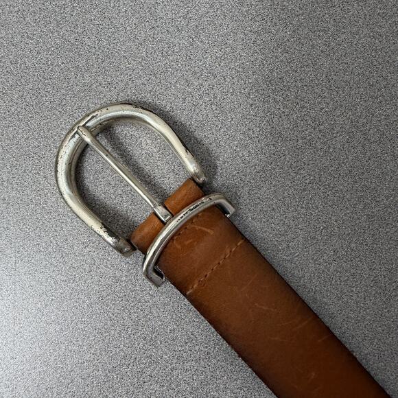 Fossil Womens Leather Belt Small Brown Silver Buckle Distressed Preppy 1.5" - Picture 2 of 7